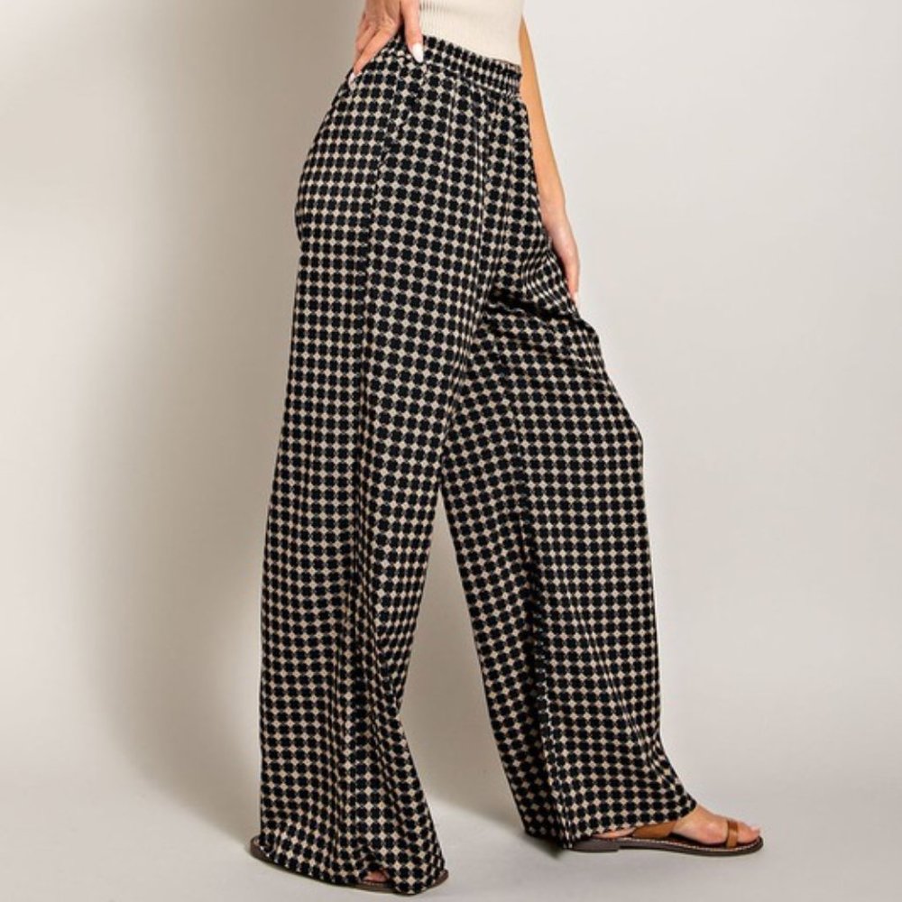 Black Retro Print Trousers - Picture 2 of 4
